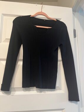 Tano Black Ribbed Scoop-Neck Long Sleeve Top